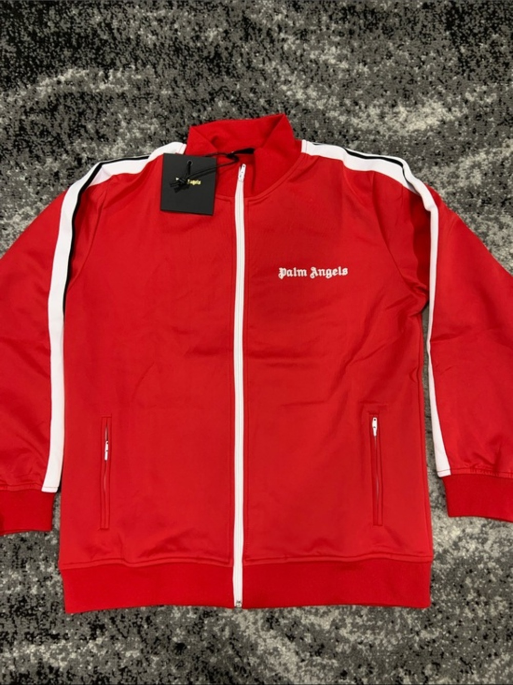 Palm Angels Classic Logo Striped Tracksuit Jacket Red & White Mens Size Large